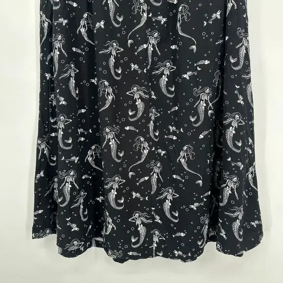 Black Friday Skeleton Mermaid Print Midi Skirt Gothic Whimsygoth Halloween Goth - Picture 8 of 11